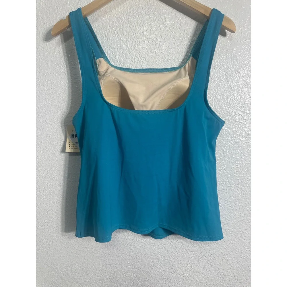 NWT LL Bean Womens Turquoise Blue Square Neck Tankini Swim Top Size 16 Regular